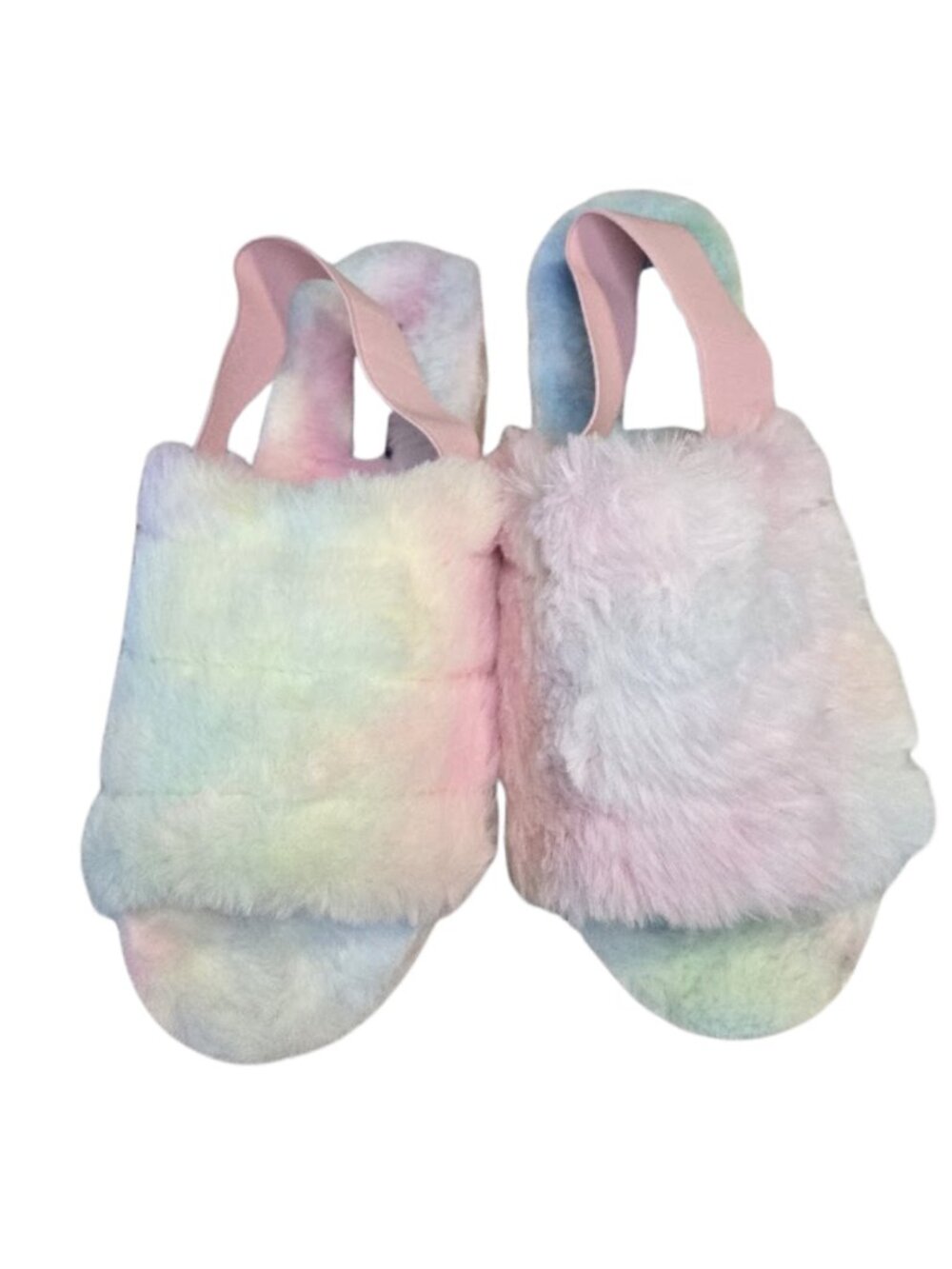 NWOB Wild Diva Cuddles Tie Dye Fluffy Elastic Slingback Slipper